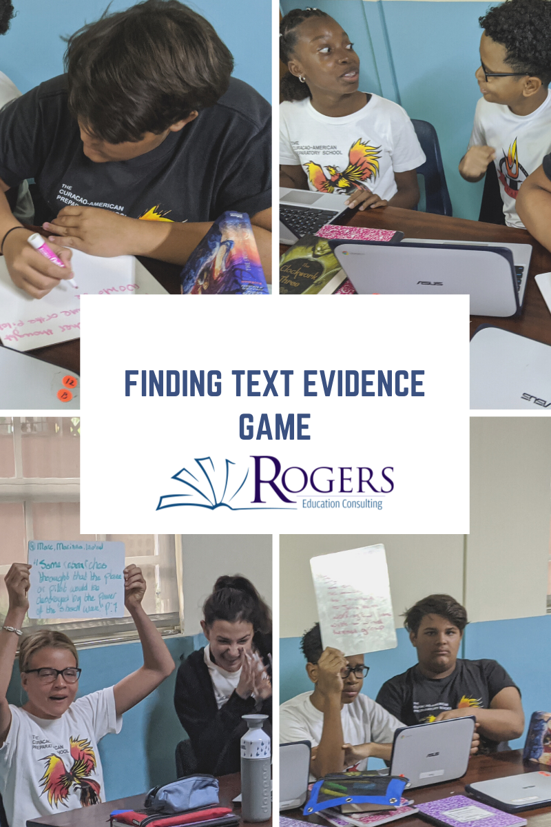 Finding Text Evidence game in the classroom